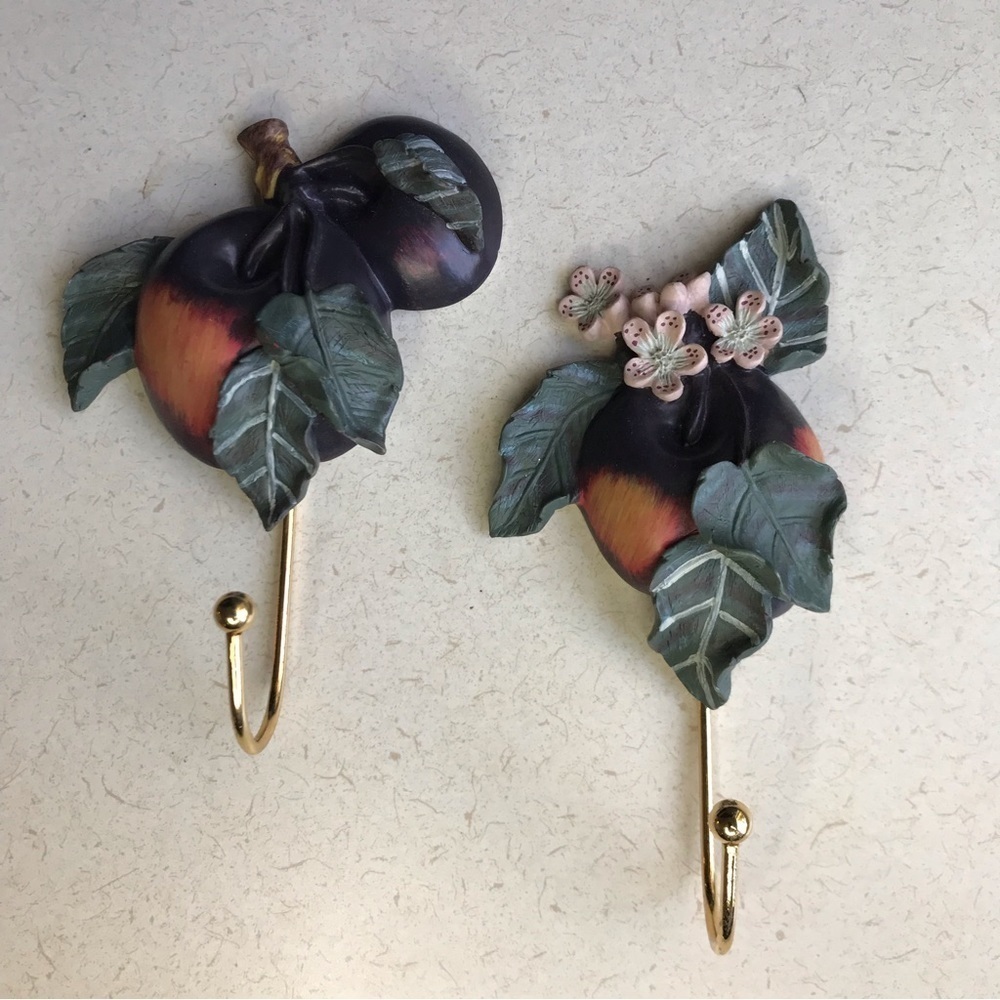 Chalk ware vintage 2 Fruit Wall Art with hooks